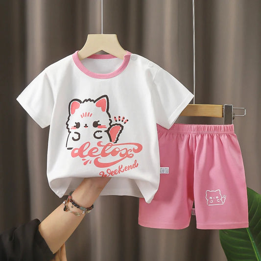 Kids Cartoon Baby Tops Shorts Set