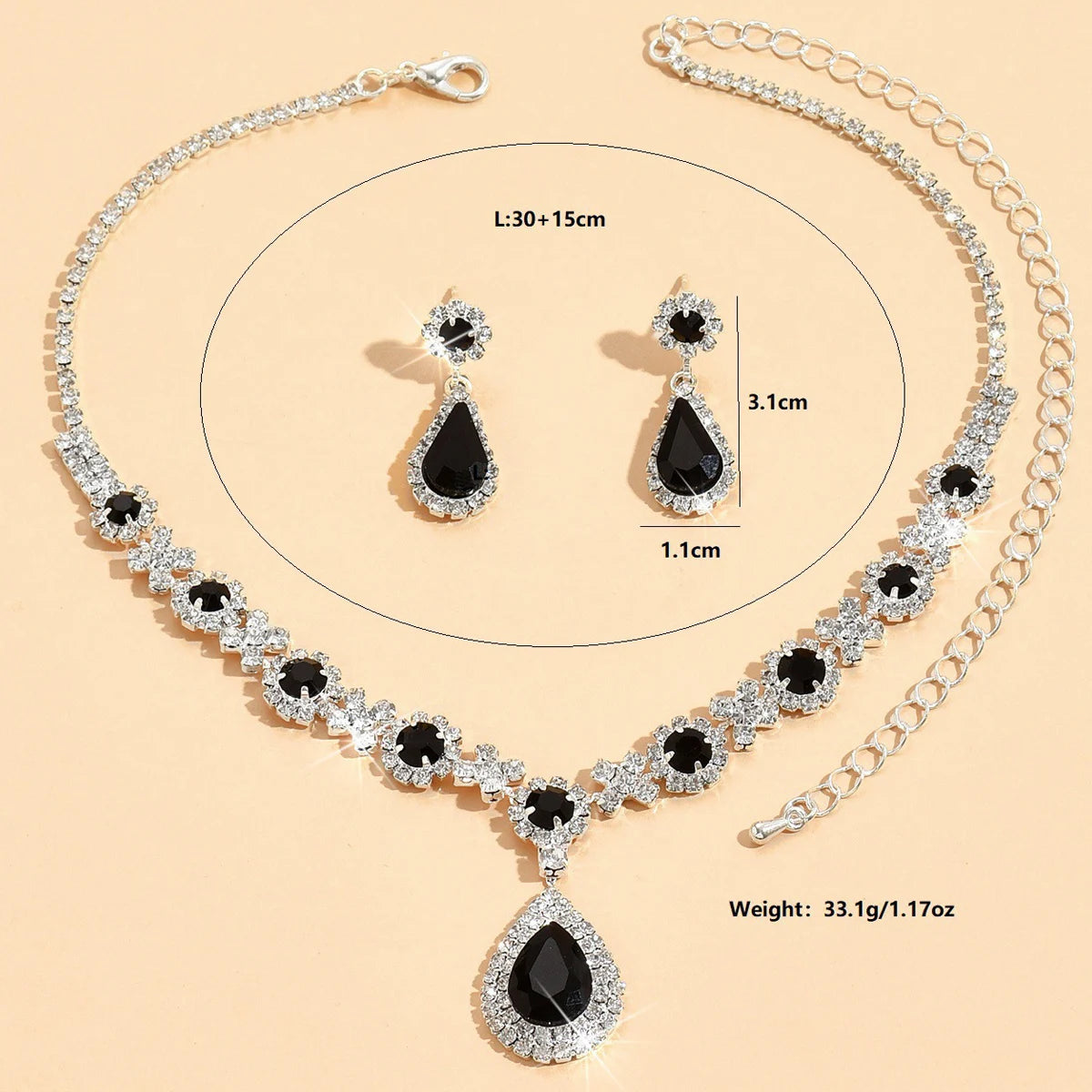 Copper Claw Chain Water Drop Necklace Jewelry Set