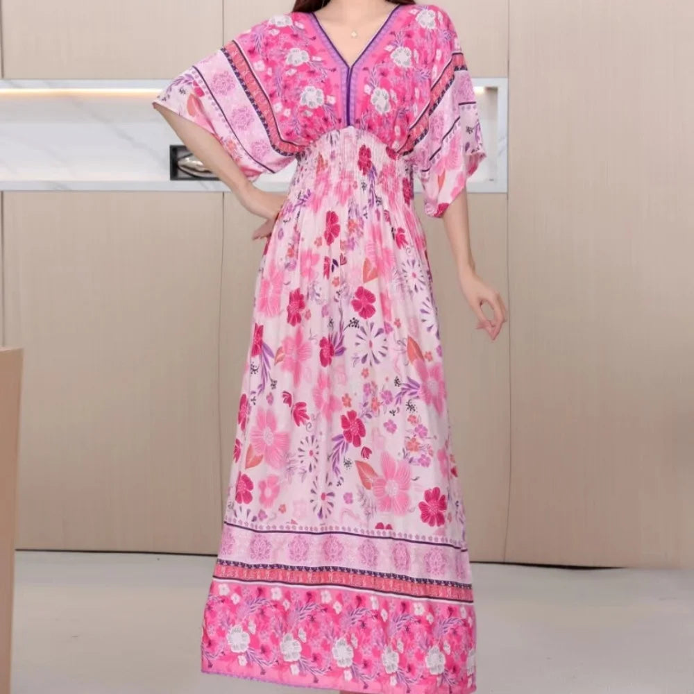 Colorful Flower  Bohemian Midi Dress