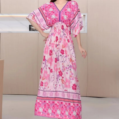 Colorful Flower  Bohemian Midi Dress