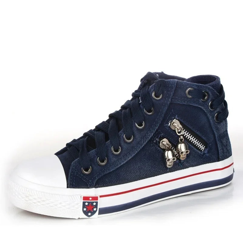 High Top Flat Vulcanization Canvas Denim Leisure Sneakers