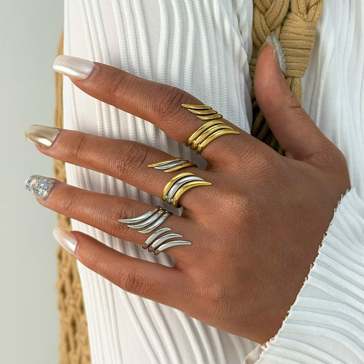 Minimalist 18K Gold Plated Line Stainless Steel Thin Waterproof Rings