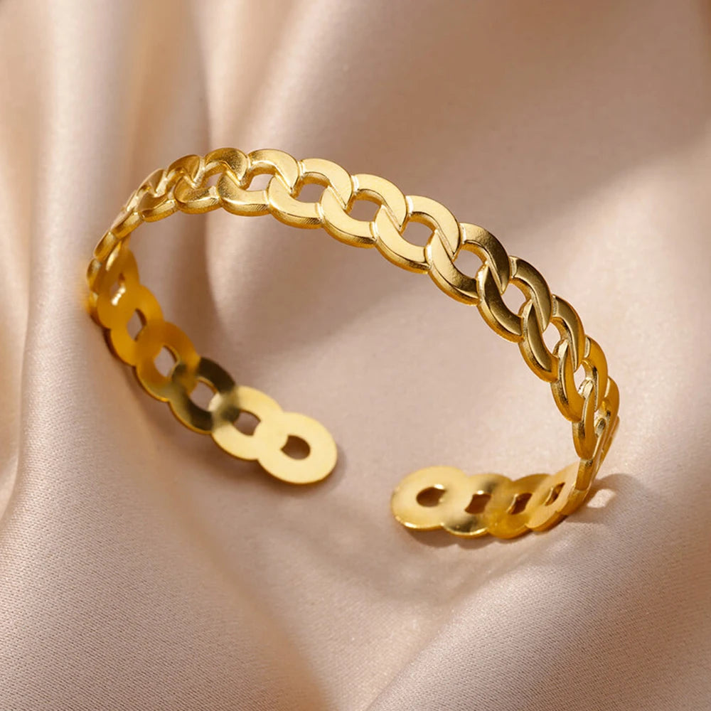 DANA Gold Chunky Flower Cuff Bangle Bracelet
