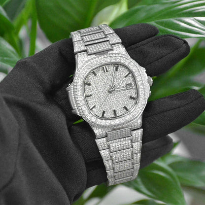 Luxury Diamond Sapphire Glass Steel Mechanical Movement  Wristwatch