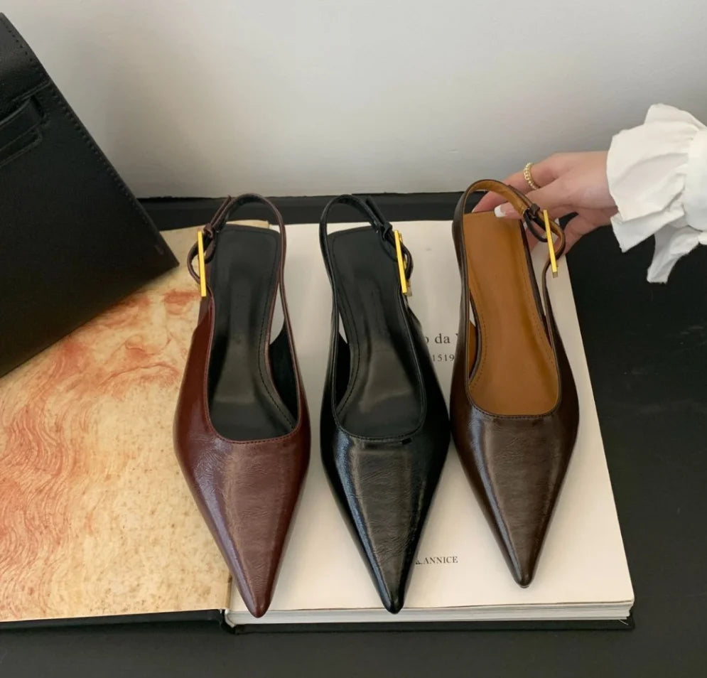 Shallow Slip on Elegant Slingback Thin Med Heel Shoes