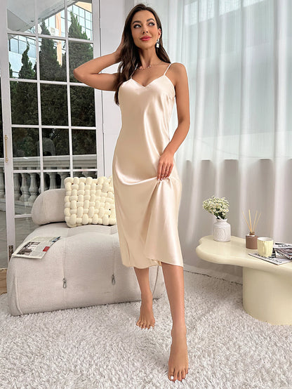 Spaghetti Strap V Neck Elegant Luxury Breathable Loungewear Nightdress