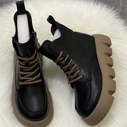 British Style Thick Sole Elevated Short Boots