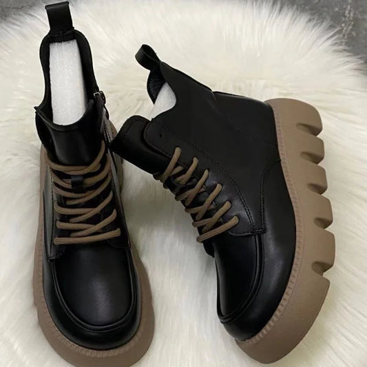 British Style Thick Sole Elevated Short Boots