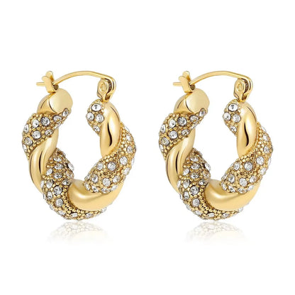 Zircon Circle Geometric U Shape Hoops Earring