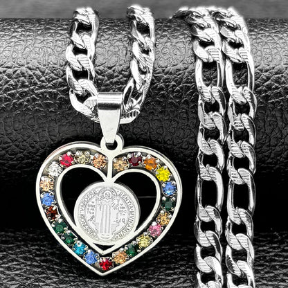Colorful Crystal Saint Benedict Medal Necklace