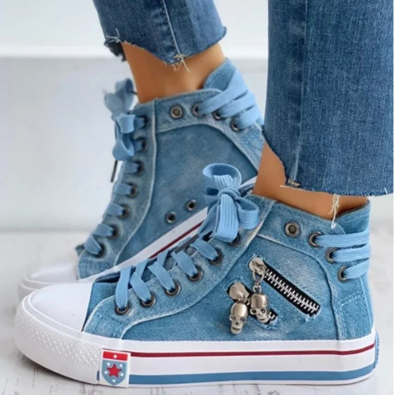 High Top Flat Vulcanization Canvas Denim Leisure Sneakers