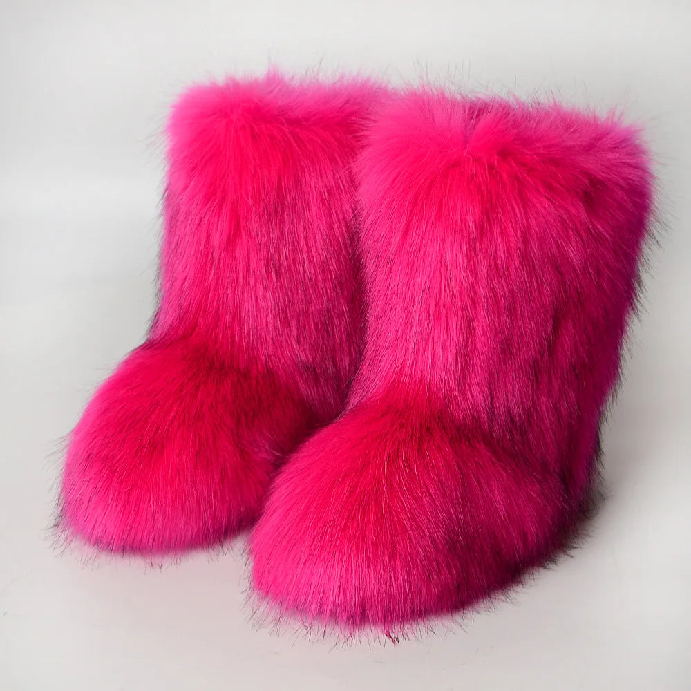 Snow Luxury Furry Faux Fox Fur Boots