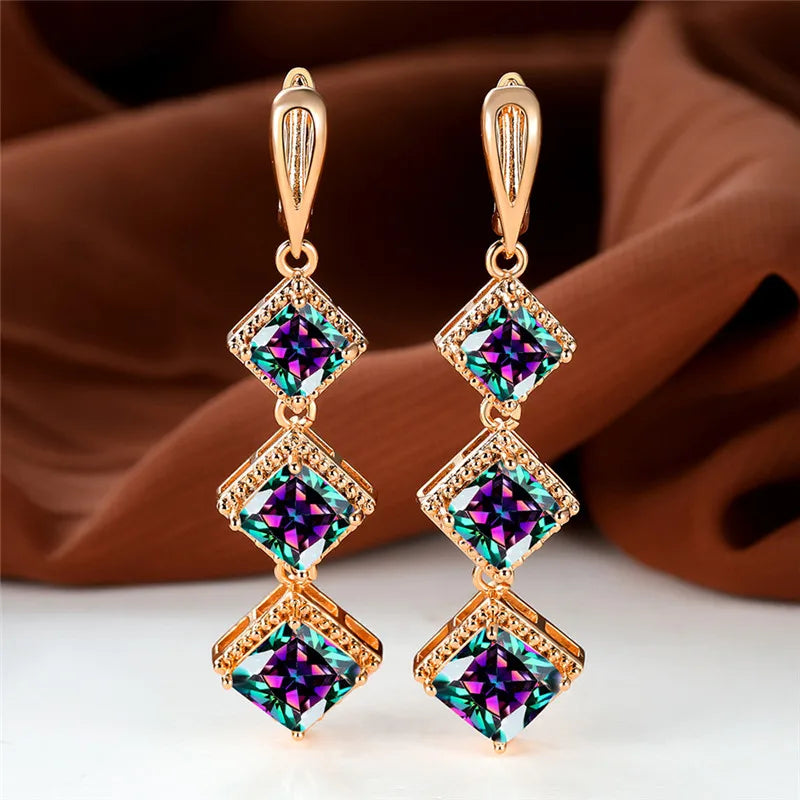 Rose Gold Birthstone Clip Blue Zircon Stone Earrings