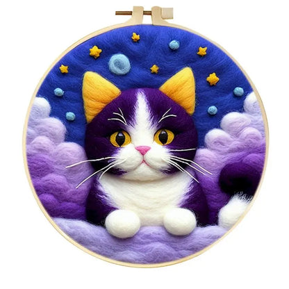 CHENISTORY Diy Poke Wool Felt Animals Cat Wool Needle Felt Set
