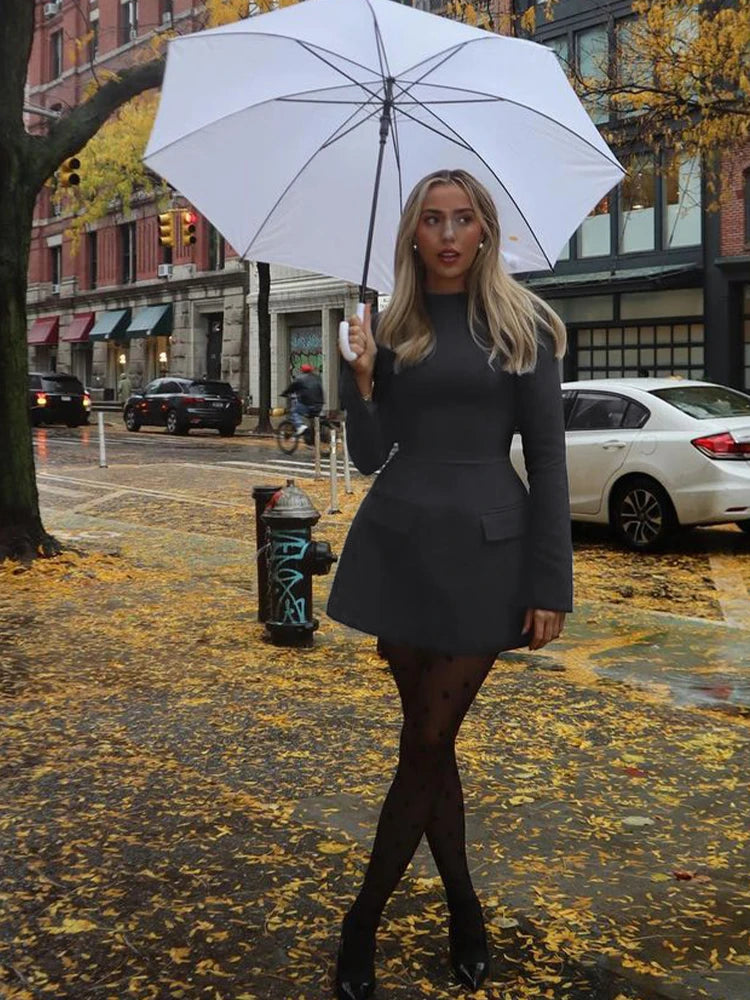 Dulzura Long Sleeves Zipper Bodycon Mini Dress