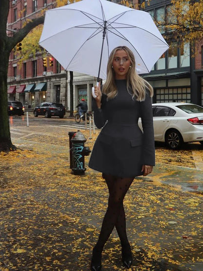 Dulzura Long Sleeves Zipper Bodycon Mini Dress