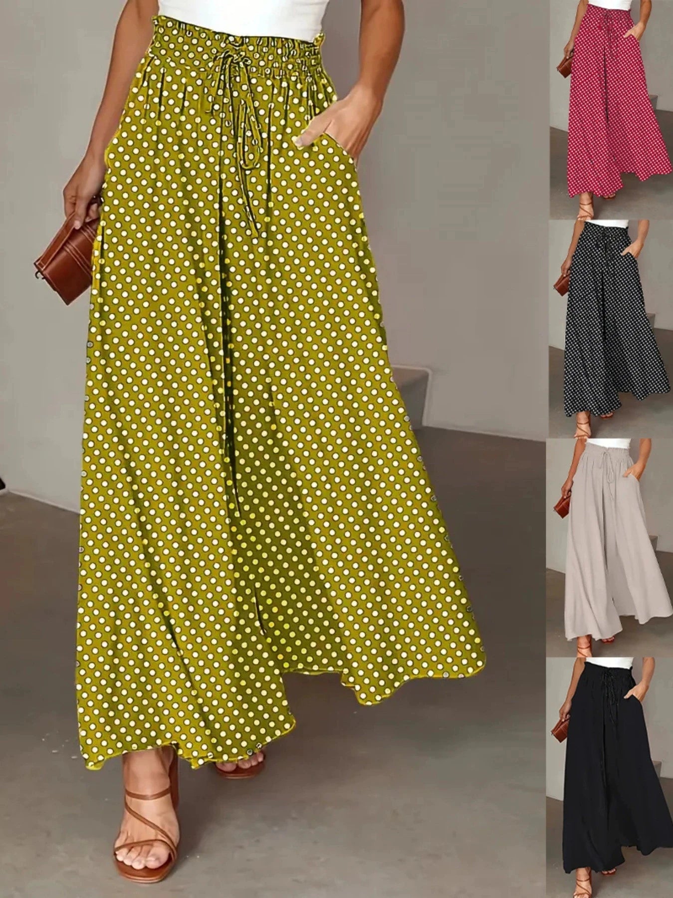 Bohemian Wide-Leg Polka Dot Print Long Skirt Pants
