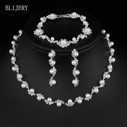 Simulated Pearl Crystal Necklace Jewelry Sets