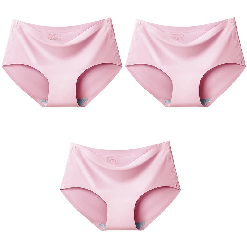 3Pcs/Set Large Size Mid-waist Ice silk Lingerie