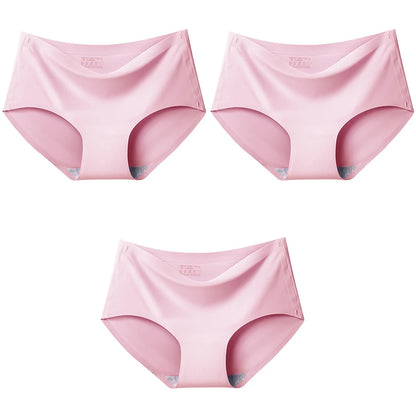 3Pcs/Set Large Size Mid-waist Ice silk Lingerie