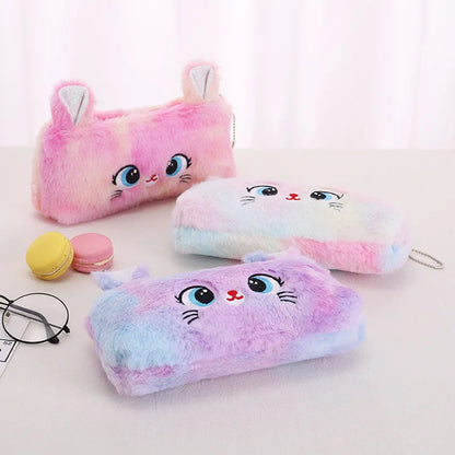 Cute gradient kitten pencil case with large capacity