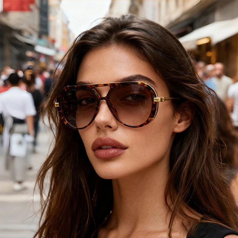 Large Frame Pilot Punk Metal Frame Leopard Oversized Sunglasses