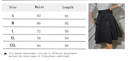 Elegant High Waist Flared Midi Skirt with Bow Belt