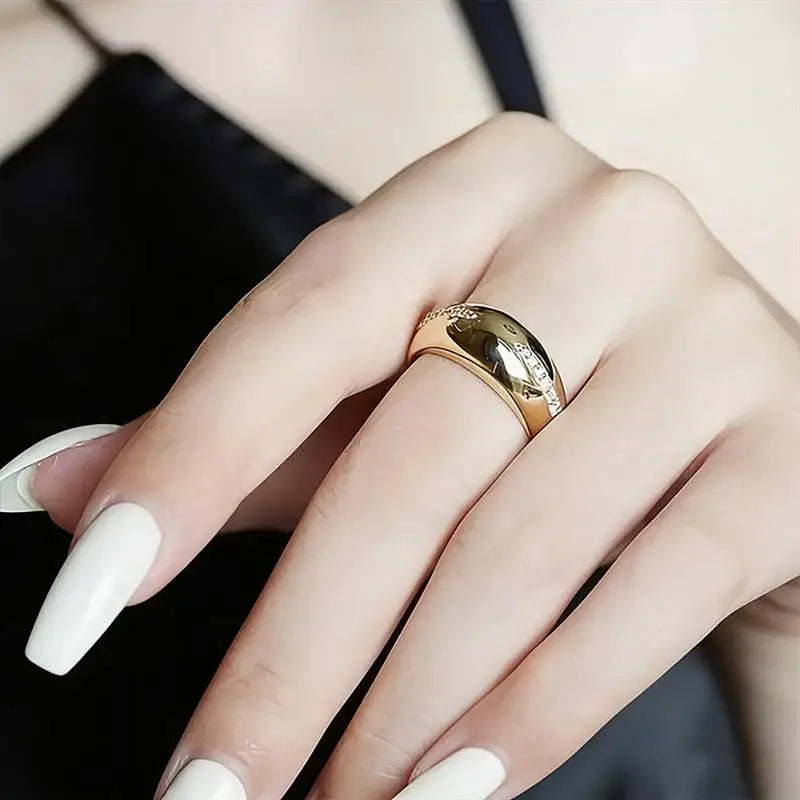 Huitan Curve Ring Gold Engagement Luxury Inlaid Shining CZ Rings