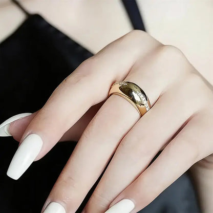 Huitan Curve Ring Gold Engagement Luxury Inlaid Shining CZ Rings