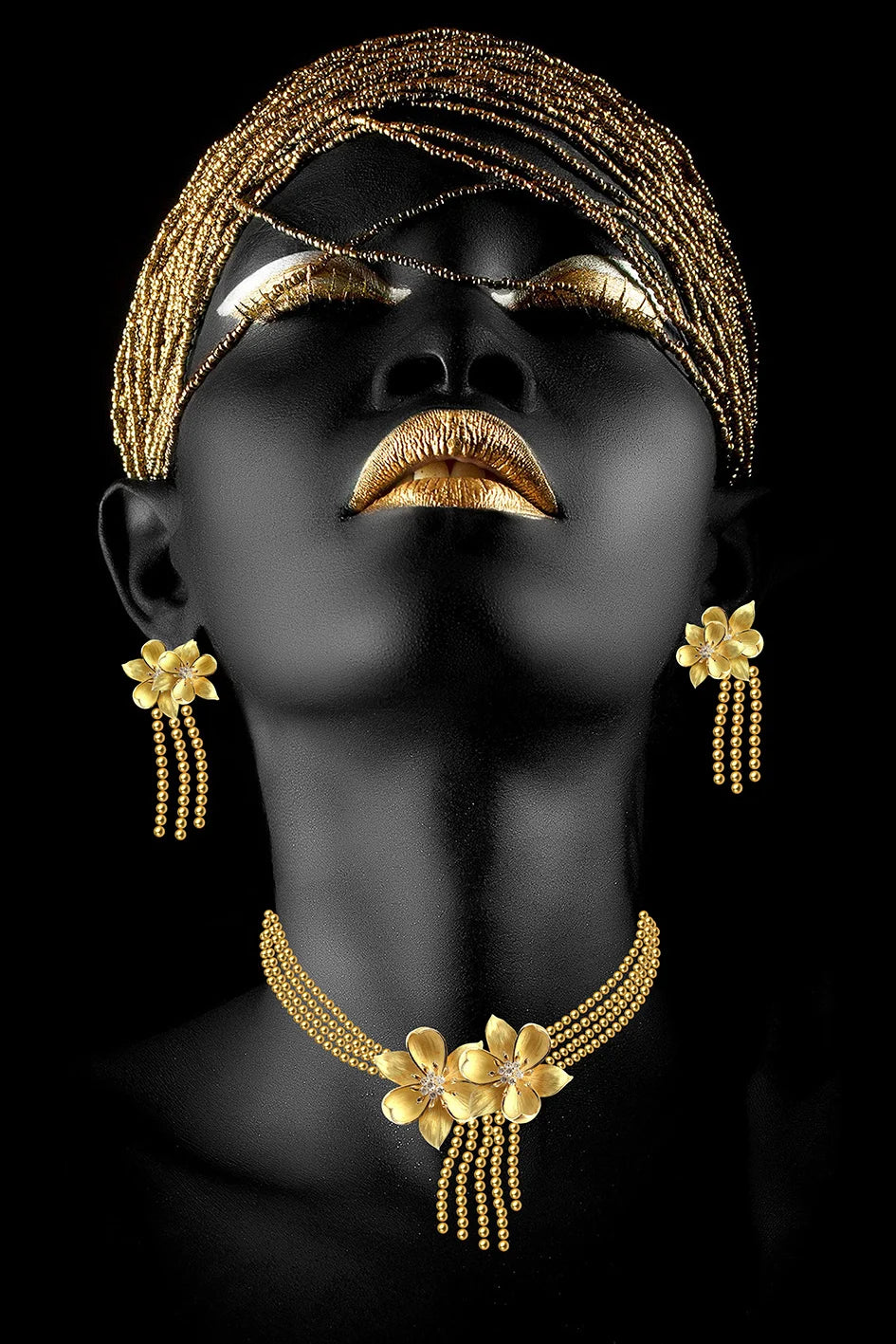African Women Classic Black Gold Gestures Posters Female Portraits Canvas