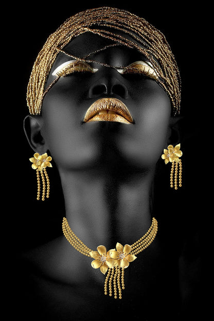 African Women Classic Black Gold Gestures Posters Female Portraits Canvas