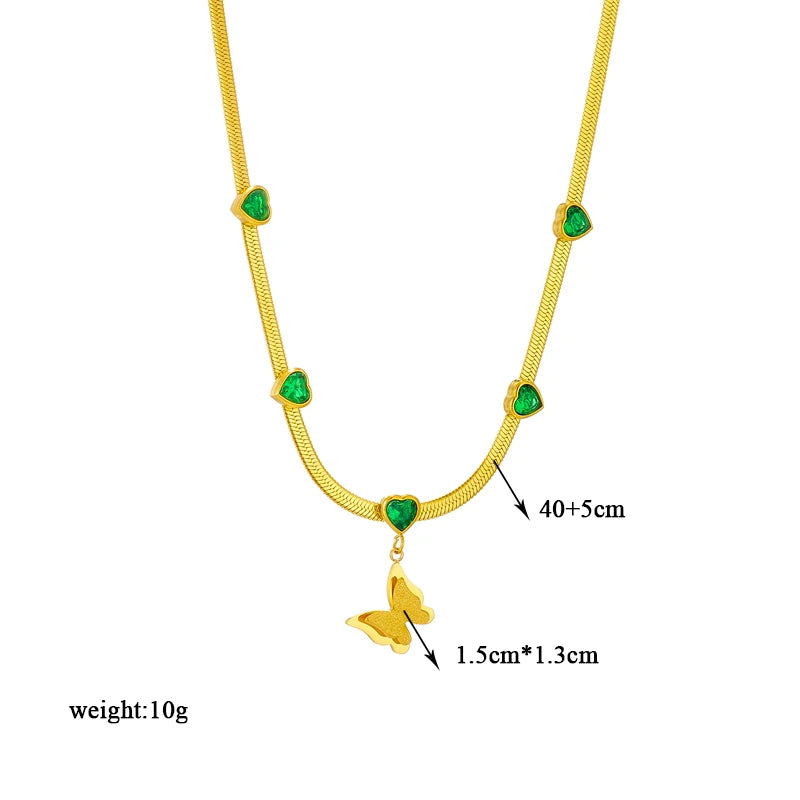Stainless Steel Butterfly Moon Lock Blue Eyes Necklace