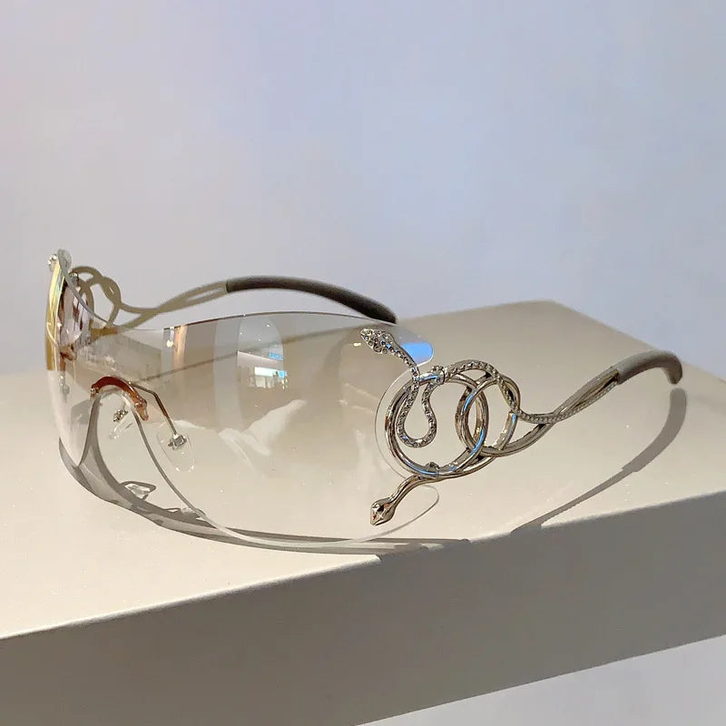 Rimless One-piece Snake Temple Y2K Sun Glasses