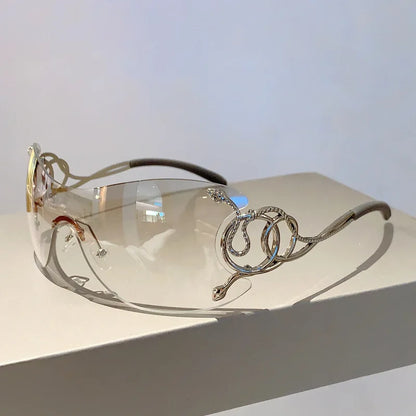 Rimless One-piece Snake Temple Y2K Sun Glasses