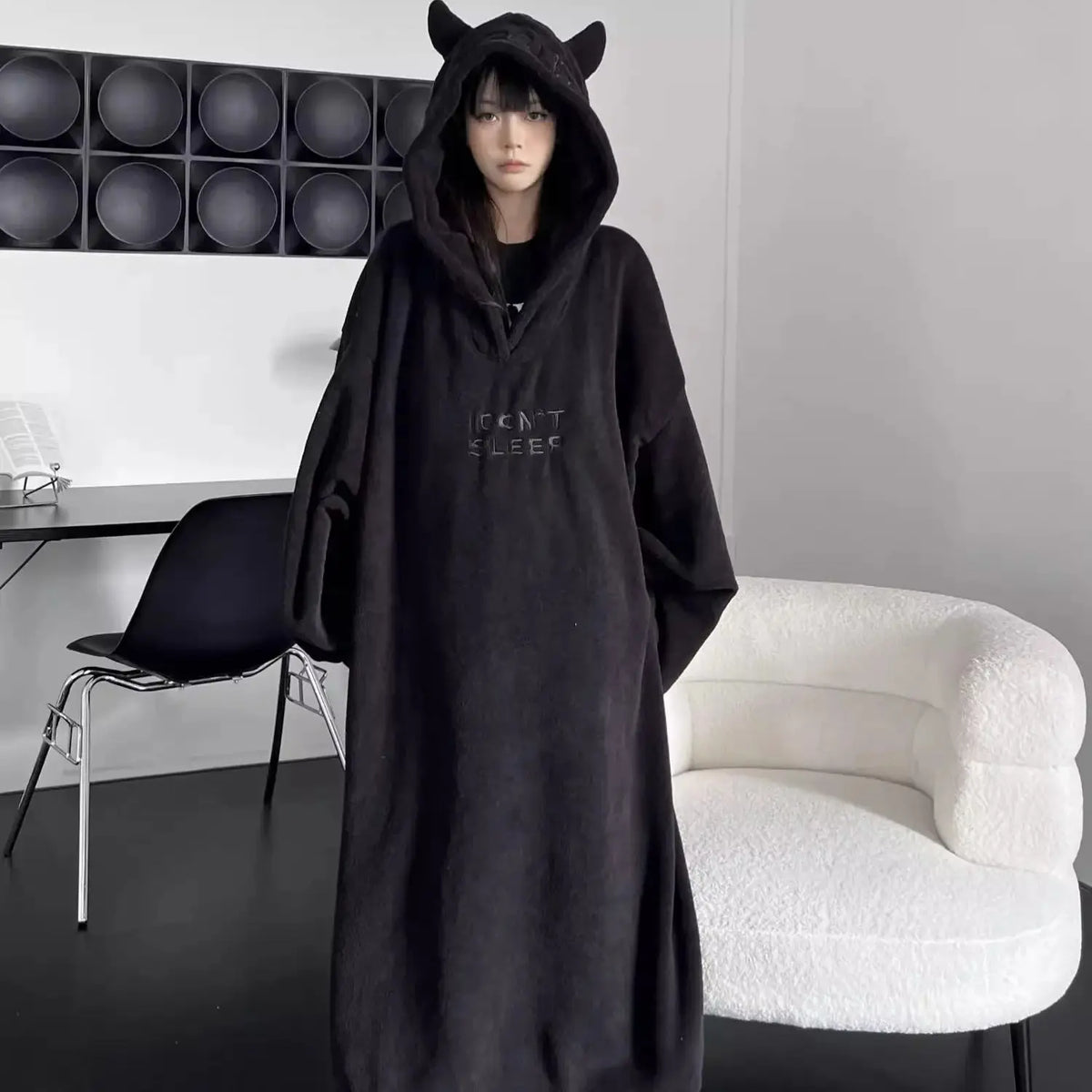 Thickened Padded Homewear Loose Oversized Hooded Dresses Pajamas