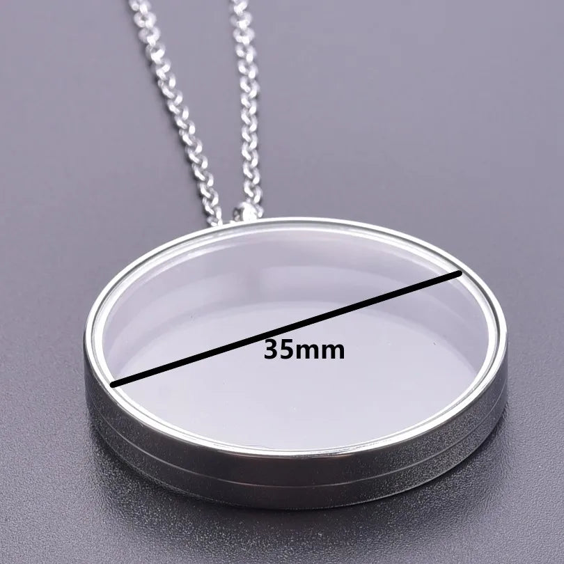 1Pc 10-45mm Round Memory Coin Bezel Locket Pendant Necklaces