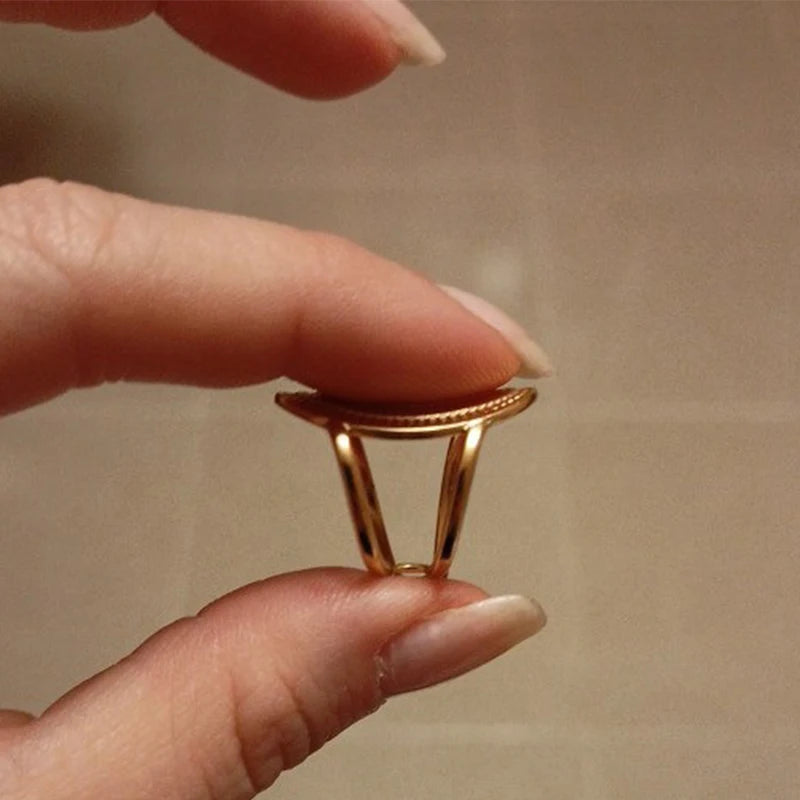 Vintage Punk Elliptical Broad Surface Adjustable Opening Stainless Steel Ring