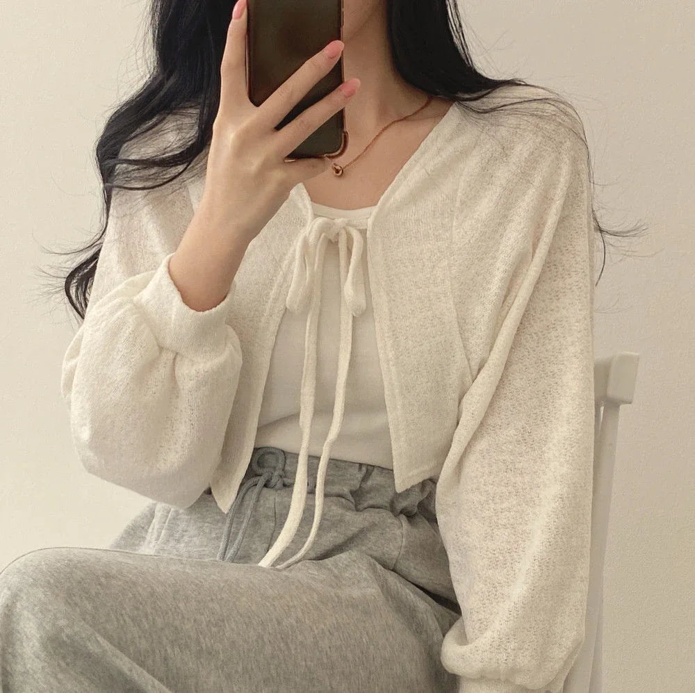 Thin White Cardigan Korean Sleeve Short Top