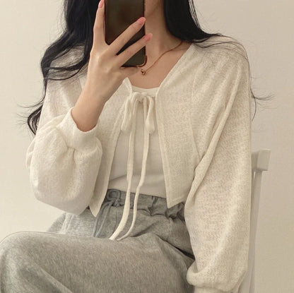 Thin White Cardigan Korean Sleeve Short Top