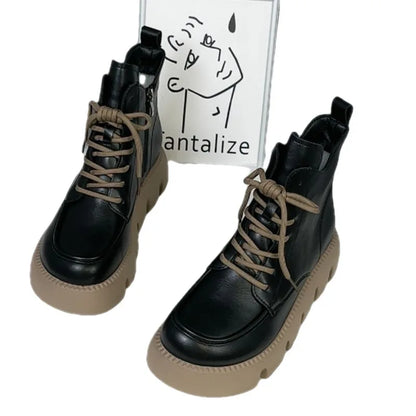 British Style Thick Sole Elevated Short Boots