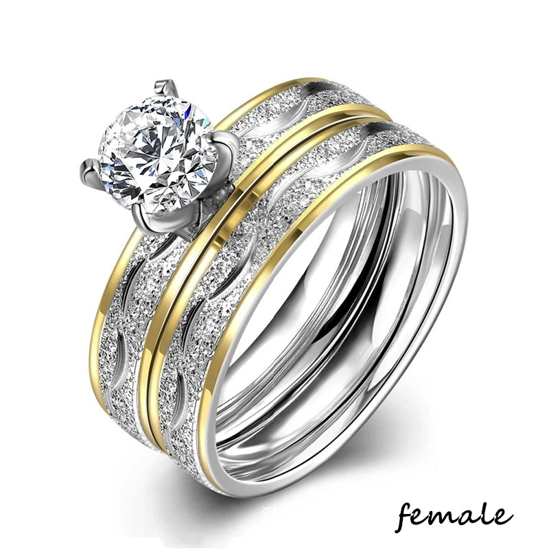 Charm Couple Romantic Heart Rhinestones CZ Rings Set