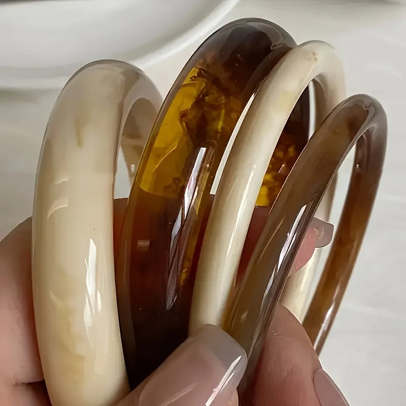 Vintage Resin Acrylic Bangle Korean Texture Charms Cuff Bangles Bracelets Set