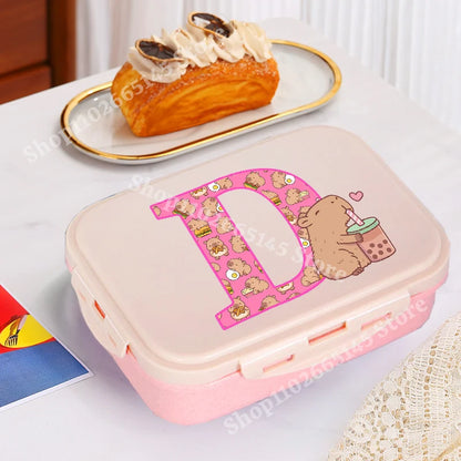Capybara Cute Lunch Box Girls Capibara Letter A-Z Bento Box