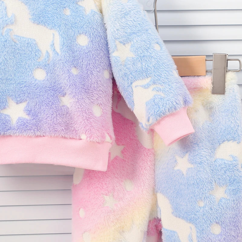 Colored autumn and winter plush night fluorescent warm pajama set