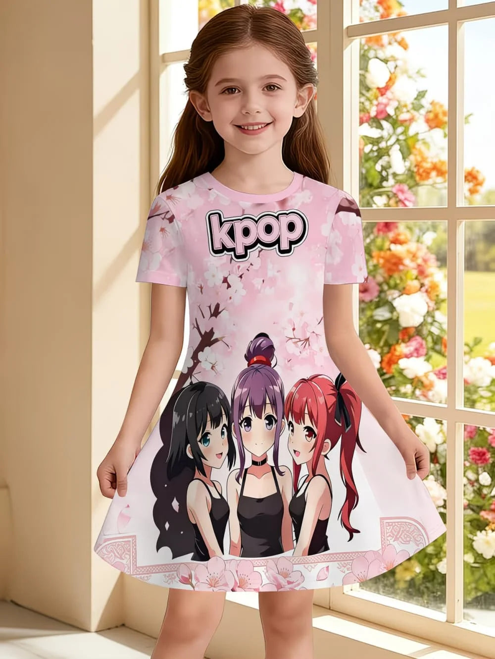 Kpop Cartoon Graphic Short Sleeve Dress