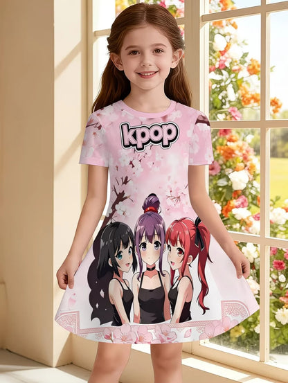 Kpop Cartoon Graphic Short Sleeve Dress