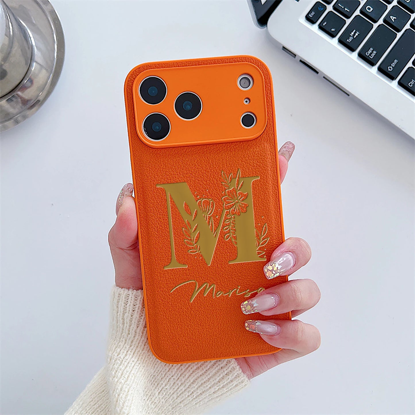 Initial Custom Big Letter with Flowers iPhone Case
