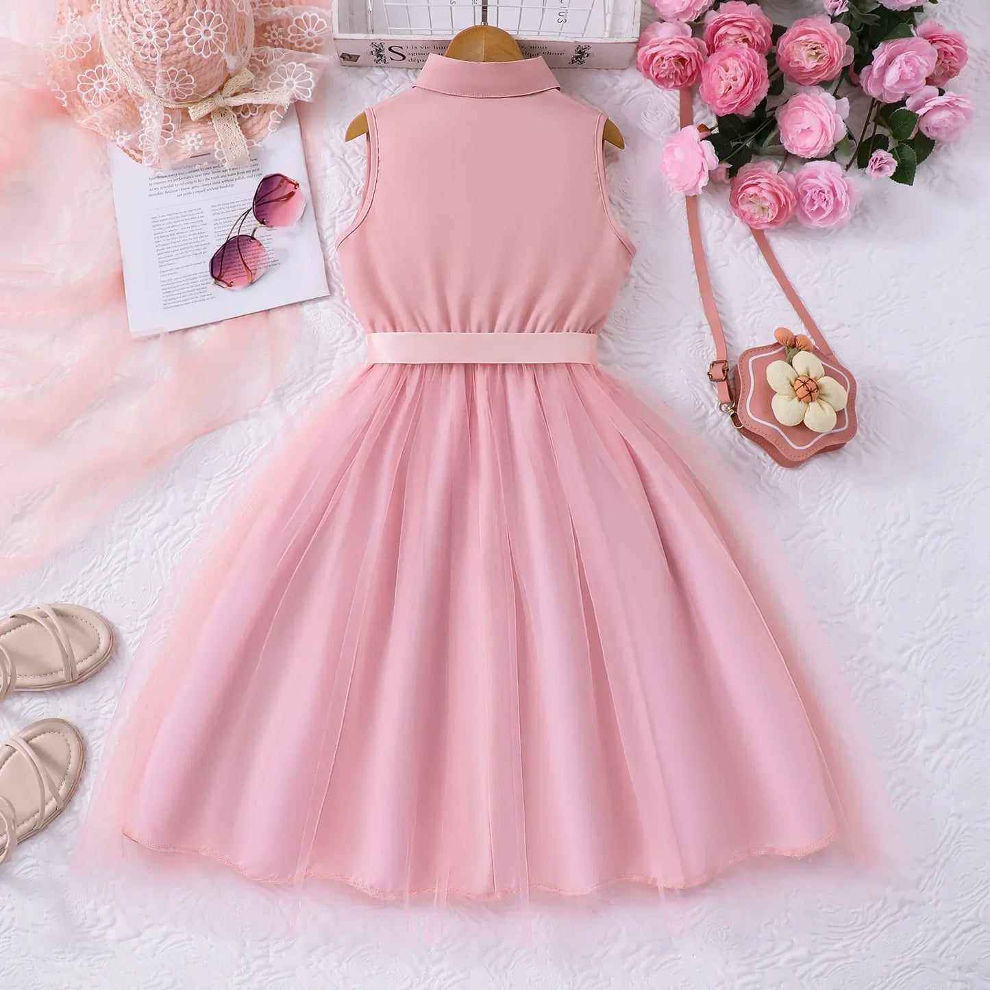 Teen Girl Sleeveless Mesh Princess Dress