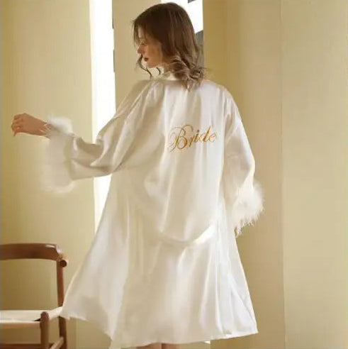 Wedding Party Bride Bridesmaid Satin Bathrobe Loose Sleepwear