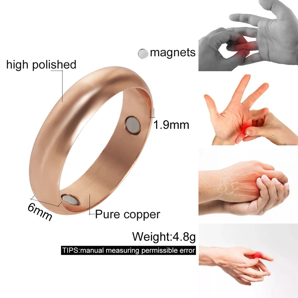 Vinterly 6mm Wide Finger Shiny High Polished Metal Minimalist Copper Ring